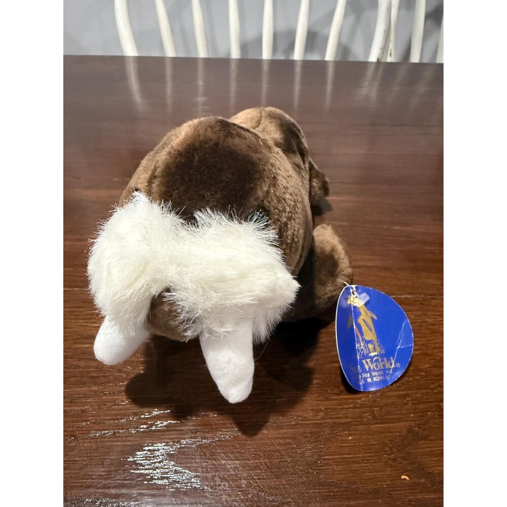 Vintage 1988 SeaWorld Walrus Plush 10" Brown Korea Original Hang Tag